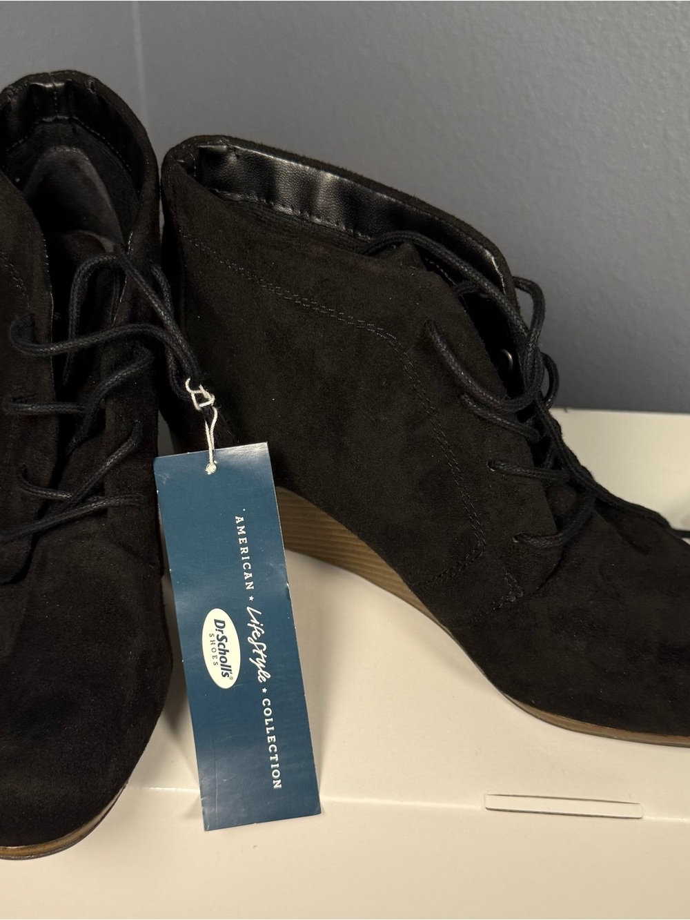 Dr. Scholl's Black Lace-Up Wedge Ankle Boots